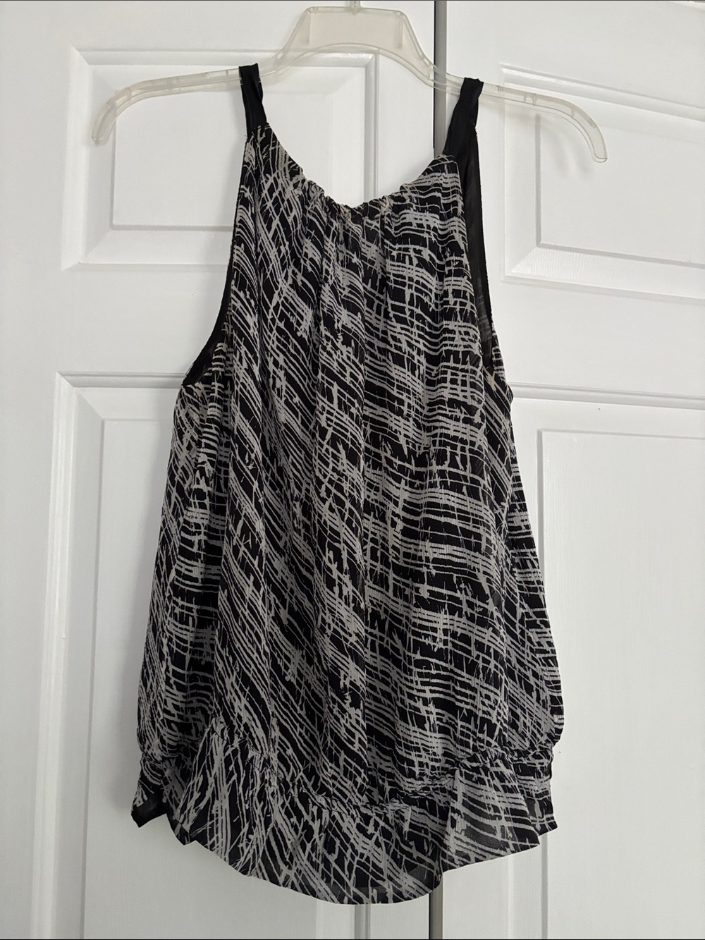 White House Black Market Black and White Abstract Print Halter Blouse